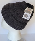 Ponytail Beanie Hat Cable Knit High Messy Bun Warm Winter Women Cap