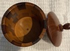Vtg Handmade  Turned  Checkered Trinket Wood Box W lid    Nhh-778