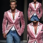 Leopard Men Blazer Jacket Regular Fit Peak Lapel Formal Business Casual Party