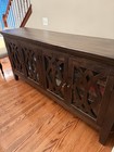 Solid Wood 4-door Sideboard Cabinet Wood glass Antique Dark Brown Finish