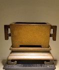 Important Chinese Antique  17th-18th Ct Bronze Rectangular Censer W  Mark  Stand