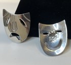 Vintage Sterling Silver Comedy Tragedy Mask Earrings Ts-92 Mexico Pierced
