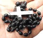 Antique Black Bakelite Rosary Beads Silver Cross Crucifix Catholic Prayer Jesus