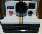 Vintage Polaroid One Step Camera Rainbow   Acme Lite Flash   Sylvania Flash Bars