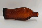 Vintage 6 25    Brown Amber Glass Fish Bottle Jar Spice Bitters Container
