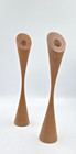 Pair Vintage Danish Mid Century Modern Teak Hourglass Candle Holders Tulip 1960s