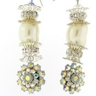 Amazing Silver Rhinestone   Crystal Ab Fancy Glass Pearl Drop Earrings