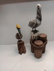  2 Hand Carved   Painted Wood Pelicans On Driftwood   Wooden Pier  8-12 High