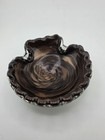Vintage Murano Style Art Glass Bowl Black Copper Aventurine Ruffled 6 