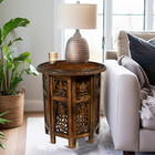 Solid Wood Accent End Table - Hand Carved Vintage Boho Folding Side Table - Smal