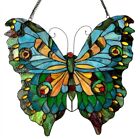 Stained Glass Window Panel 21  T X 20  W Colorful Tiffany Style Butterfly Design