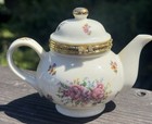 Vintage Teapot Trinket Box Formalities By Baum Bros  Floral Roses Hindged 