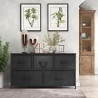 Black 5 Drawers Dresser For Bedroom Wood Top Organizer Fabric Storage Drawers