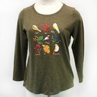 Talbots Plus Floral Birds Long Sleeve Sweatshirt Tee Shirt Top Casual 2x