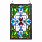 Splendid Stained Glass Window Panel Floral Hanging Suncatcher 29x17 Art Nouveau