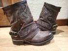 Women   s A s 98 Brown Leather Mid-calf Biker Boots Buckle Studded Eu 40 Us 10