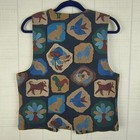 Vintage 90s Eagle River Traders Tapestry Vest 10 Western Folk Art Bird Horse