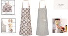 2 Pack Adjustable Soft Linen Cooking Aprons - Stylish Brown Stripes   Floral