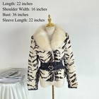 Retro Zebra Print Faux Fur Jacket Faux Fox Fur Collar Belt Us S
