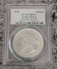 2018 South African Krugerrand Pcgs Ms70 First Day Of Issue Flag Label Silver -