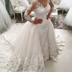 Detachable Train Mermaid Wedding Dresses V Neck Lace Appliques Bridal Gowns