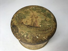 Antique Round Wood Trinket Box Signed Painted Vanity Dresser Trinket Jewelry Vtg