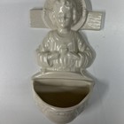  Vtg Ceramic Sacred Heart Of Jesus Holy Water Font Wall Hanging White