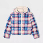 Girls  Plaid Faux Shearling Hooded Jacket - Cat   Jack Sand blue S