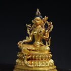 8 7  Antique Tibetan Buddhism Temple Bronze Gilt Green Tara Bodhisattva Statue
