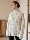 French High Neck Hollowed Out Women s Long Sleeved Loose Knitted White Sweaters