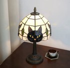 Vintage Cat Stained Glass Table Lamp Tiffany Style Bedside Nightlight Home Decor