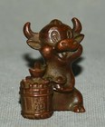 4cm Old Chinese Bronze Feng Shui 12 Zodiac Animal Niu Bull Coin Yuanbao Statue