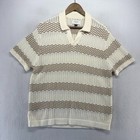 American Eagle Sweater Polo Shirt Men s Medium Cream Johnny Collar Sheer Knit