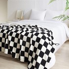 Checkered Sherpa Throw Blanket For Couch Bed Black White 60  60 70  Checkb w