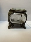 Antique French Ormolu Beveled Glass Brass Filigree Ornate Jewelry Box Casket