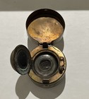 Antique Vintage Inkwell Glass Brass Metal Hinged Push Button Doesn   t Close