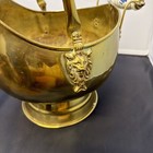 Vtg Large Copper Brass Coal Scuttle Bucket Lion Head Ceramic Handle Holland