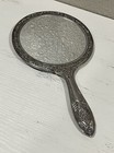 Victorian Hand-held Mirror Ornate Silver Plate Vintage