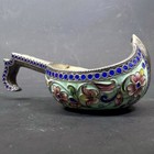 Rare Antique 84 Silver Enamel Russian Imperial Kovsh Bowl By Yakov Borisov