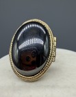 Avon Large Black Obsidian Pill Box Poison Ring Gold Plated Vtg Goth Sz 7 5-8 5