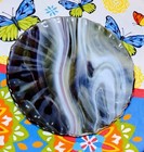 Vintage Slag Glass Plate Swirl Pattern Scalloped Edge - Black White Purple Grey
