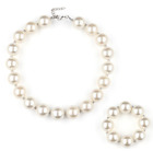 Girl Big Faux Pearl Beads Chunky Bubblegum Necklace Bracelet Set White