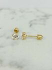 Cz Solid Gold Stud Earrings 14k Gold Earrings screw Back Earrings kids Women 4mm