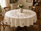Vintage Hand Cross Stitched  Round Tablecloth 66    Floral Embroidered Country
