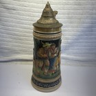Vintage 11  Tall German Beer Stein With Pewter Lid