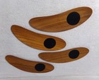 Vintage Mid Century Modern Teak Wood Kidney Shape Snack Tray W  Coaster Set 4