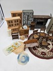 Vintage Miniature Doll House Funiture Lot Of 31 Pieces Cabinet Chairs Fireplace