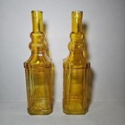 Set Of 2 Vintage Amber Embossed  Decanters Bottles 11 5  Tall Retro Mcm