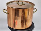 Vintage Copper French Style Stock Pot With Brass Handles Lid 5 75  High 7 50  W