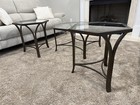 Hexagonal Glass Top Metal Coffee   End Table Set For Living Room  3 Piece